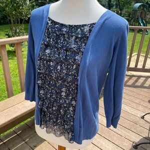 Blue lightweight cardigan with attached rayon Ruffled shirt size medium